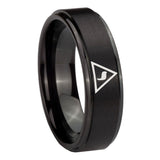 10mm Masonic Yod Step Edges Brush Black Tungsten Carbide Mens Ring Engraved