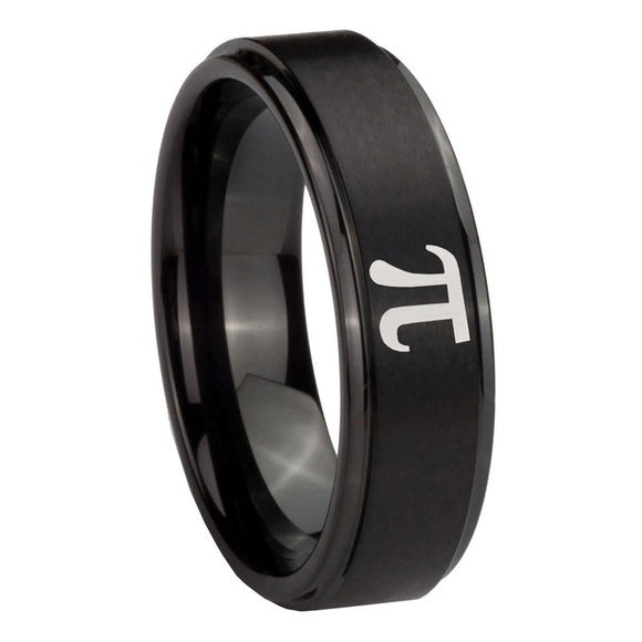 10mm Math Pi Step Edges Brush Black Tungsten Carbide Mens Ring Personalized