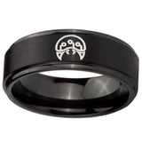 10mm Metroid Step Edges Brush Black Tungsten Carbide Men's Wedding Band