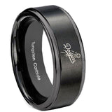 10mm LA Dogers MLB Baseball Step Edges Brush Black Tungsten Mens Ring Engraved