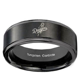 10mm LA Dogers MLB Baseball Step Edges Brush Black Tungsten Mens Ring Engraved