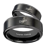 His Hers LA Dogers MLB Baseball Step Edges Brush Black Tungsten Promise Ring Set