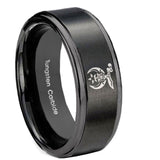 10mm Masonic Shriners Step Edges Brush Black Tungsten Carbide Mens Wedding Band