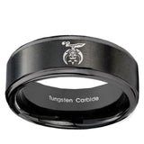 10mm Masonic Shriners Step Edges Brush Black Tungsten Carbide Mens Wedding Band