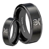 His Hers Masonic Shriners Step Edges Brush Black Tungsten Wedding Band Mens Set