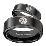 His Hers Basketball Step Edges Brush Black Tungsten Wedding Bands Ring Set