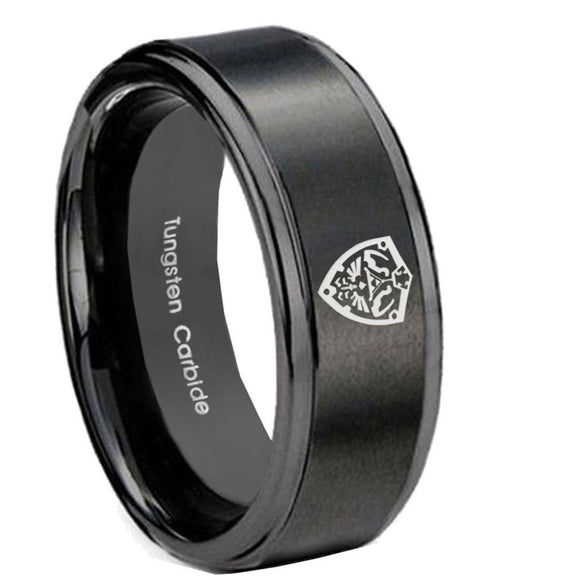 10mm Zelda Hylian Shield Step Edges Brush Black Tungsten Wedding Bands Ring