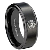 10mm Lost Dharma Step Edges Brush Black Tungsten Wedding Engagement Ring