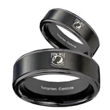 His Hers Military Pow Step Edges Brush Black Tungsten Mens Anniversary Ring Set