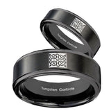 His Hers Celtic Design Step Edges Brush Black Tungsten Men's Band Ring Set