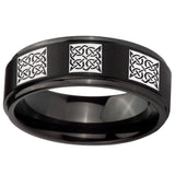 10mm Multiple Celtic Step Edges Brush Black Tungsten Carbide Bands Ring