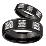 His Hers Multiple Celtic Step Edges Brush Black Tungsten Mens Bands Ring Set