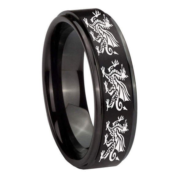 10mm Multiple Dragon Step Edges Brush Black Tungsten Wedding Engraving Ring