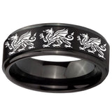 10mm Multiple Dragon Step Edges Brush Black Tungsten Wedding Engraving Ring