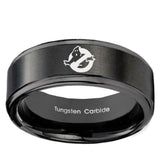 10mm Ghostbusters Step Edges Brush Black Tungsten Carbide Custom Ring for Men