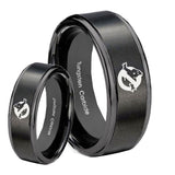 His Hers Ghostbusters Step Edges Brush Black Tungsten Mens Engagement Band Set