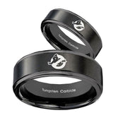 His Hers Ghostbusters Step Edges Brush Black Tungsten Mens Engagement Band Set