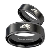 His and Hers Wolf Step Edges Brush Black Tungsten Men's Engagement Band Set