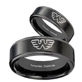 His Hers Waylon Jennings Step Edges Brush Black Tungsten Mens Promise Ring Set