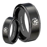 His Hers Love Power Rangers Step Edges Brush Black Tungsten Mens Ring Set