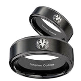 His Hers Love Power Rangers Step Edges Brush Black Tungsten Mens Ring Set