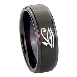 10mm Seeing Eye Step Edges Brush Black Tungsten Carbide Mens Ring