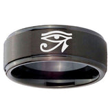 10mm Seeing Eye Step Edges Brush Black Tungsten Carbide Mens Ring