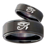 His Hers Seeing Eye Step Edges Brush Black Tungsten Men's Engagement Band Set