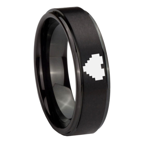 10MM Step Edges Zelda Heart Black IP Tungsten Carbide Men's Ring