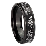 10mm Celtic Zelda Step Edges Brush Black Tungsten Carbide Mens Ring Engraved