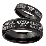 His Hers Celtic Zelda Step Edges Brush Black Tungsten Men's Engagement Ring Set