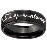 10mm Heart Beat forever Heart always Step Edges Brush Black Tungsten Bands Ring