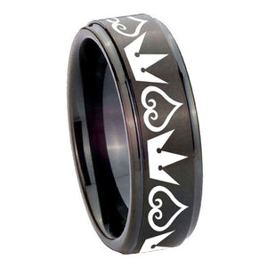 10mm Hearts and Crowns Step Edges Brush Black Tungsten Men's Wedding Ring