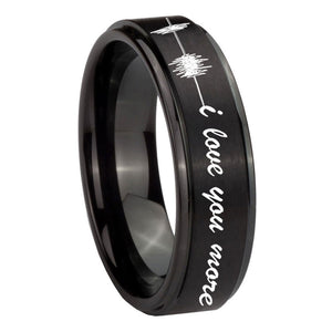 10mm Sound Wave I love you more Step Edges Brush Black Tungsten Men's Ring