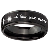 10mm Sound Wave I love you more Step Edges Brush Black Tungsten Men's Ring