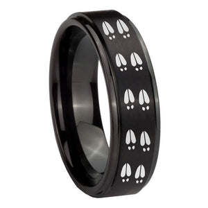 10mm Deer Tracks Step Edges Brush Black Tungsten Carbide Rings for Men