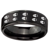 10mm Deer Tracks Step Edges Brush Black Tungsten Carbide Rings for Men