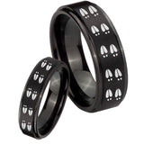 His Hers Deer Tracks Step Edges Brush Black Tungsten Custom Ring for Men Set