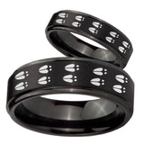 His Hers Deer Tracks Step Edges Brush Black Tungsten Custom Ring for Men Set