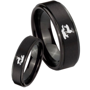 His Hers Deer Hunting Step Edges Brush Black Tungsten Engagement Ring Set