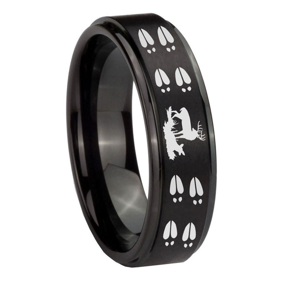 10mm Deer Hunting Tracks Step Edges Brush Black Tungsten Wedding Band Ring