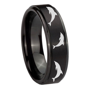 10mm Dolphins Step Edges Brush Black Tungsten Carbide Wedding Bands Ring