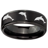 10mm Dolphins Step Edges Brush Black Tungsten Carbide Wedding Bands Ring