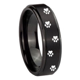 10mm Paw Print Step Edges Brush Black Tungsten Carbide Wedding Engagement Ring