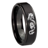 10mm Dragon Step Edges Brush Black Tungsten Carbide Engagement Ring