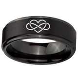 10mm Infinity Love Step Edges Brush Black Tungsten Carbide Engraved Ring