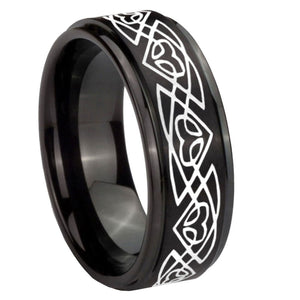 10mm Celtic Braided Step Edges Brush Black Tungsten Men's Promise Rings