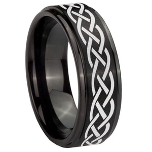 10mm Celtic Knot Step Edges Brush Black Tungsten Men's Promise Rings