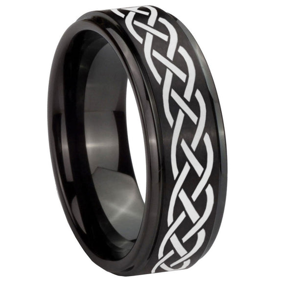 10mm Celtic Knot Step Edges Brush Black Tungsten Men's Promise Rings