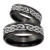 His Hers Celtic Knot Infinity Love Step Edges Brush Black Tungsten Mens Wedding Ring Set